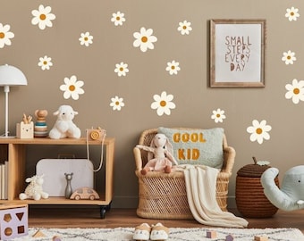 Daisy Wall Decal Sets a 10cm, 20cm and as Mix Sizes Set, Floral and Flower Wall Stickers for Kids-Room & Nursery-Decor, White Pink Beige