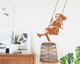 Wall Decal Banksy 'Girl on a Swing', Girlsroom Decal Street Art, Banksy Wall Sticker, Kidsroom Wall Art Graffiti, Girls Bedroom Wall Decor