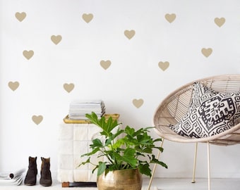 Heart Wall Decals 7cm and 10cm sized, Bed- and Kids-Room Wall-Decor, Peel & Stick 40 colors, e.g. white silk-mat, gold metallic-silk-mat,