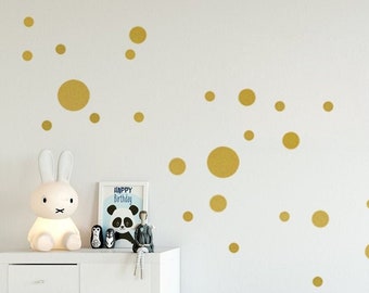Gold Wall Decal Dots, Set of 50 mixed Sized Dots from 3 up to 10cm, Metallic Confetti Dots, Nursery & Kids-Room-Decor