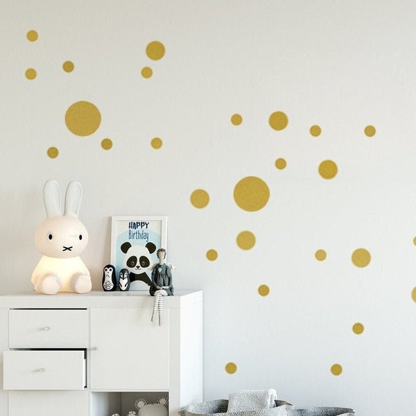 Gold Wall Decal Dots, Set of 50 mixed Sized Dots from 3 up to 10cm, Metallic Confetti Dots, Nursery & Kids-Room-Decor