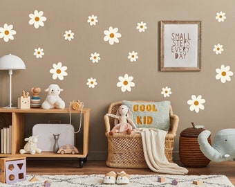 Daisy Flower Wall Decal Sets, white floral Wall Stickers, multiple Colors, Decals for Nursery, Daisy Stickers for Kids-room- & Bedroom-decor