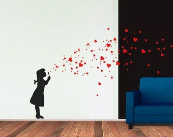 Autocollant mural fille avec des coeurs de bulles de savon, autocollant mural Bubble Girl en 5 tailles, autocollant mural pour chambre d'enfant, crèche et comme décoration de chambre de bébé