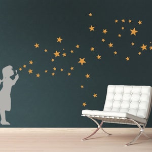 STAR BUBBLE GIRL Decal Wall Art D-I-Y, Star Soap Bubble Wall Sticker, Starry-Sky, Urban Interior Design, Nursery Decor & Kidsroom Wall Decor image 3