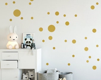 Gold Dots Wall Stickers, 5 DIFFERENT SIZES 5cm; 1,5cm; 3,0cm ; 4cm and 10cm, Metallic Confetti Dots Wall Decals, Gold-Decor for Kids-Room