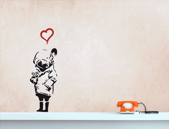 Wall Decal BANKSY TANK GIRL With Heart and Bird, Street Art Wall