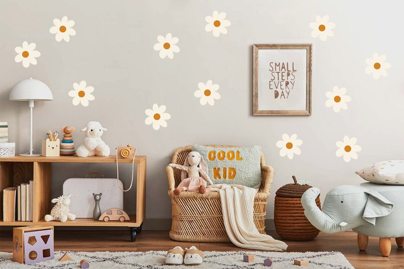 Daisy Wall Decal Sets a 10cm, 20cm and as Mix Sizes Set, Floral and Flower Wall Stickers for Kids-Room & Nursery-Decor, White Pink Beige image 6