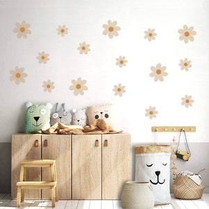 Daisy Wall Decal Sets a 10cm, 20cm and as Mix Sizes Set, Floral and Flower Wall Stickers for Kids-Room & Nursery-Decor, White Pink Beige image 2