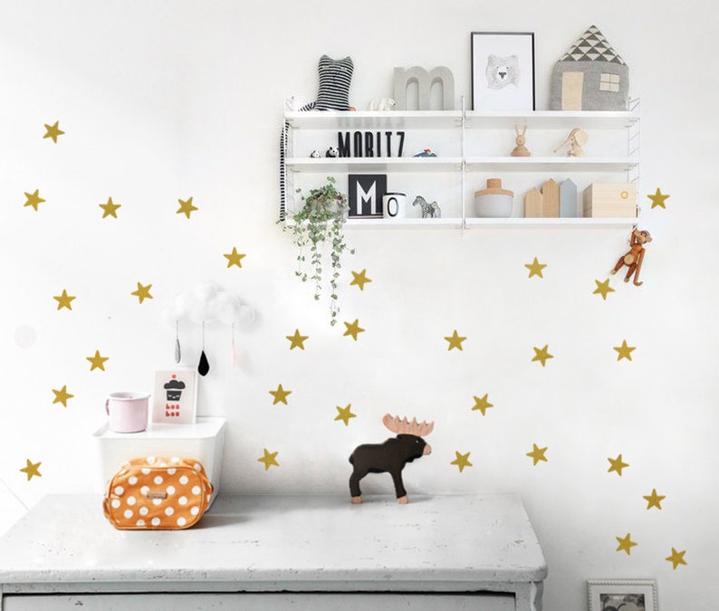 Autocollants muraux étoiles gris lot de 35 de chaque 5 cm, tatouage mural étoiles autocollants muraux dorés décoration murale chambre d'enfant, autocollants à motifs décoration chambre d'enfant 40 Sticker a 4 cm