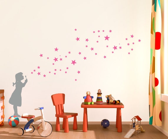 star bubble girl decal diy-wall-sticker star bubble decals | etsy