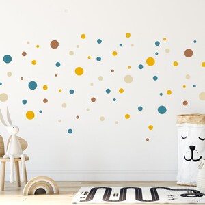 Wall Decal Polka Dots, BOHO Style Wall Sticker Dots, Colorful mixed Sets with 3 up to 10cm Dots, Nursery & Kids-Room Wall Sticker Set 6 (Photo 6)