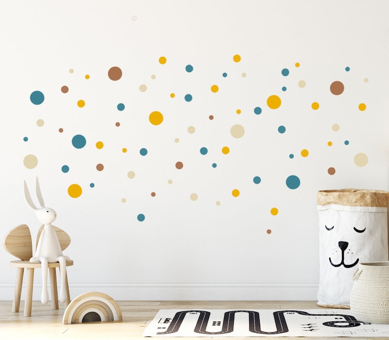 Wall Decal Polka Dots, BOHO Style Wall Sticker Dots, Colorful mixed Sets with 3 up to 10cm Dots, Nursery & Kids-Room Wall Sticker Set 6 (Photo 6)