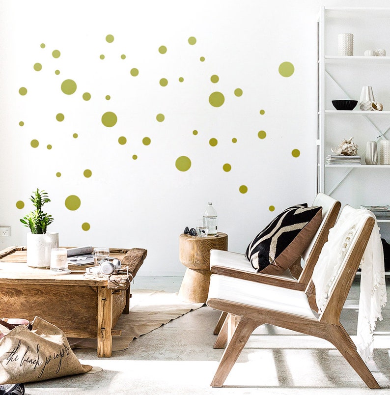 Gold Polka Dots Wall Sticker 50 Mixed Sized Dot Decals Etsy