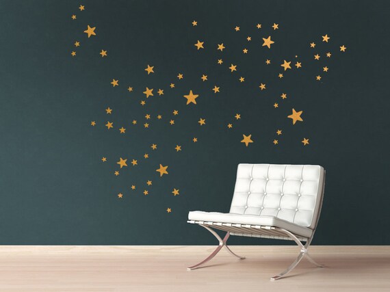 Gold Stars Wall Decals, 90 Mixed Size Star Decals, 2,5 up to 10 Cm Sized,  Star Wall Stickers, Kids Room Decals, Nursery & Home Decor 