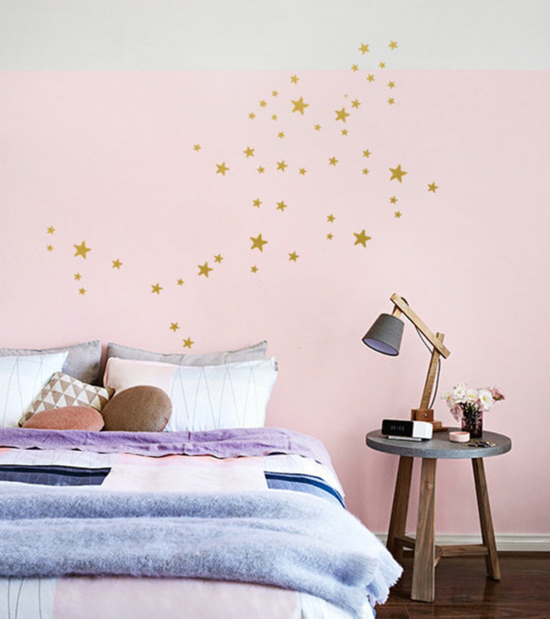 GOLD Stars Wall Decals, 64 Mixed Size Star Decals, 2,5 up to 7 Cm Sized