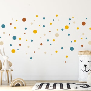 Wall Decal Polka Dots, BOHO-Style Wall Sticker Dots, Colorful Mixed Sets (with 3 - 10cm sized dots), Kids-Room Wall Sticker & Nursery-Decor