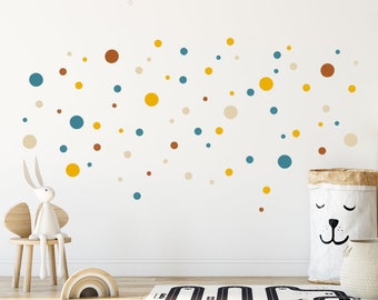 Wall Decal Polka Dots, BOHO-Style Wall Sticker Dots, Colorful Mixed Sets (with 3 - 10cm sized dots), Kids-Room Wall Sticker & Nursery-Decor