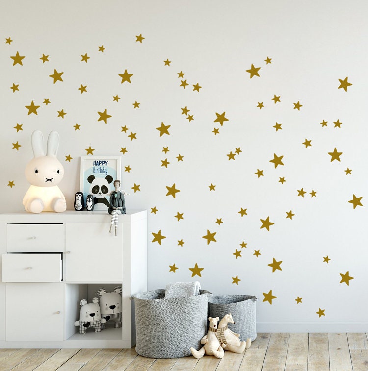 Tatouage mural étoiles or années 90 MINI mix set, petits autocollants muraux dorés étoiles 2 - 4 cm de large, décoration chambre d'enfant, stickers muraux chambre d'enfant
