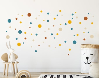 Wall Decal Polka Dots, 4x 25 MIXED SIZED SETS (3 - 10cm sized dots), Boho Kids-Room Wall Sticker, Wall Decal Dots, Nursery-Decor