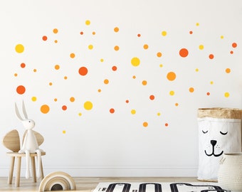 Ensembles de cercles de stickers muraux à pois pour chambre d'enfant, stickers muraux à pois de confettis pour chambres de bébé et décoration de chambre d'enfant - orange jaune rouge vert marron beige