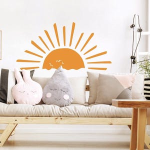 Sun Wall Decal Sunset by the Sea, Boho Half Sun Wall Sticker, Large Sunrise Decal, Rising Sun Wall Decor, Bedroom and Nursery Sun Wall Decor