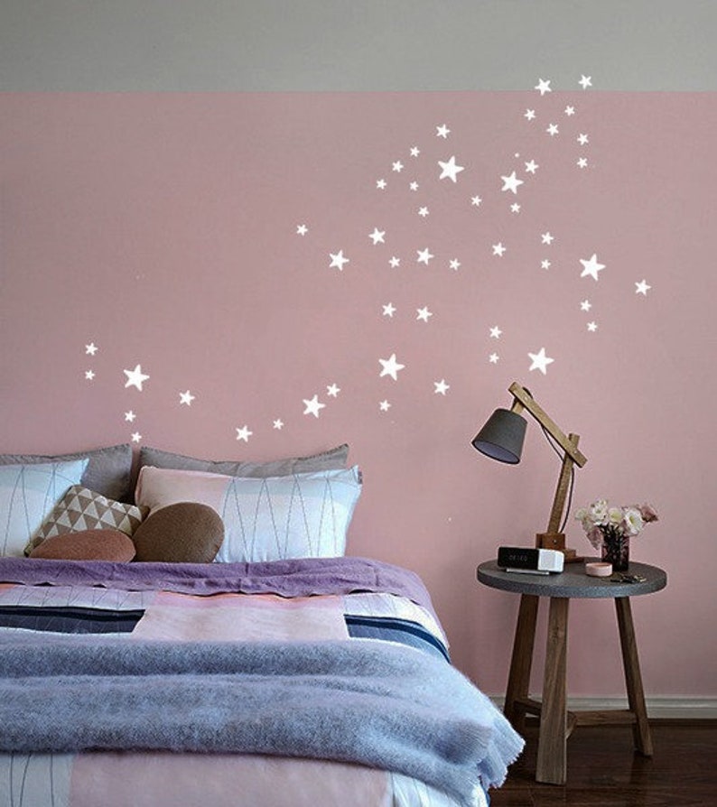 Star Wall Decals, mixed size white wall sticker stars , 2,5 up to 7 cm sized, Star Wall Art Stickers, Kids Room Decals & Home Decor image 1