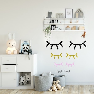 SLEEPY EYES Wall Decal, 4 sizes from S up to XL, Sleepy Eyes Sticker in Black, Gold, Lashes Wall Stickers, Kids Room Decals & Home Decor image 1