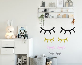 SLEEPY EYES Wall Decal, 4 sizes from S up to XL, Sleepy Eyes Sticker in Black, Gold, Lashes Wall Stickers, Kids Room Decals & Home Decor