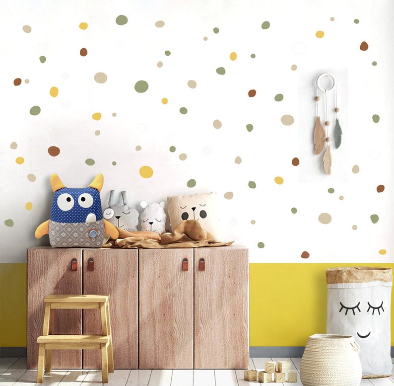 Wandsticker Tupfen Kinderzimmer, Wandtattoo Punkte 150er Sets, Dots im Boho-Stil handgezeichnet, Wandaufkleber zur Kinder & Babyzimmerdeko Bild 7