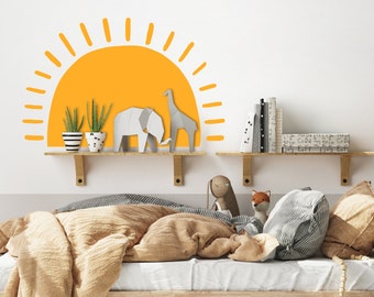 Sticker mural soleil pour chambre d'enfant lever de soleil, sticker mural soleil bohème peint à la main, sticker mural soleil, soleil pour crèche et décoration chambre bébé