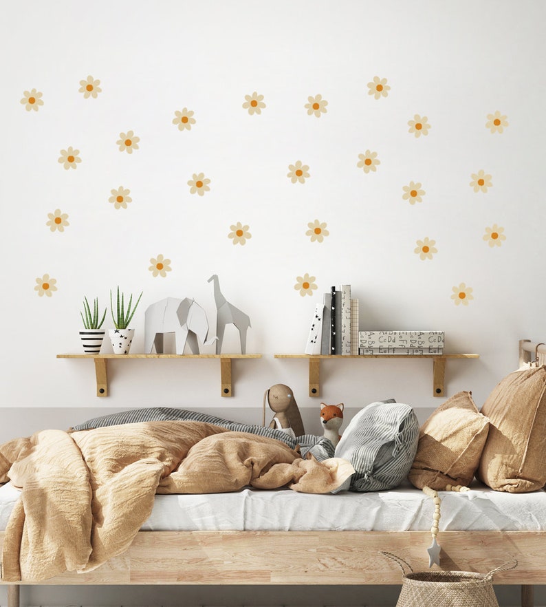 Daisy Wall Decal Sets a 10cm, 20cm and as Mix Sizes Set, Floral and Flower Wall Stickers for Kids-Room & Nursery-Decor, White Pink Beige image 10