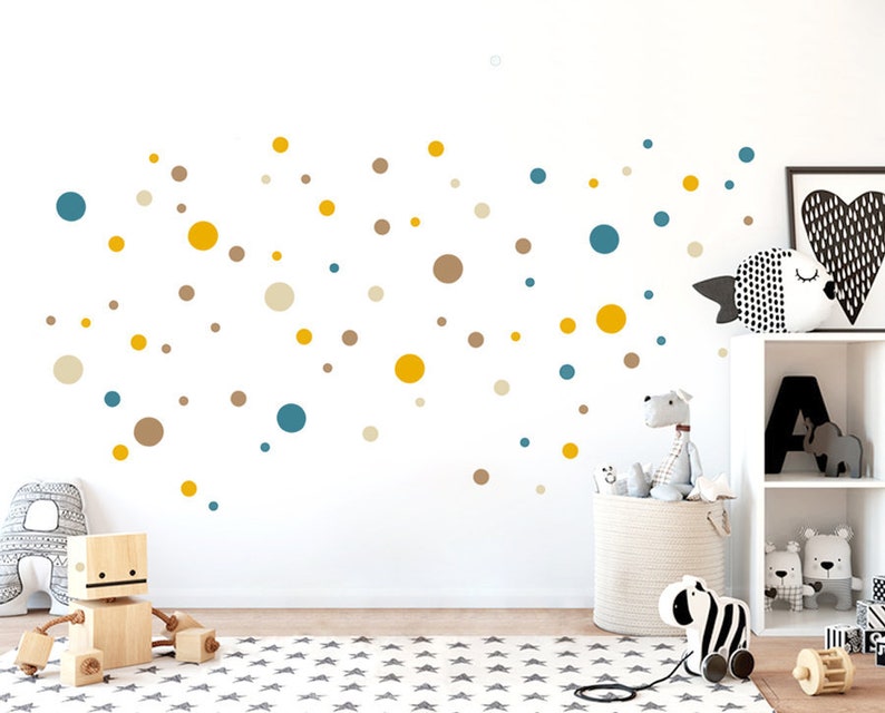 Wall Decal Polka Dots, BOHO Style Wall Sticker Dots, Colorful mixed Sets with 3 up to 10cm Dots, Nursery & Kids-Room Wall Sticker Set 7 (Photo 9)