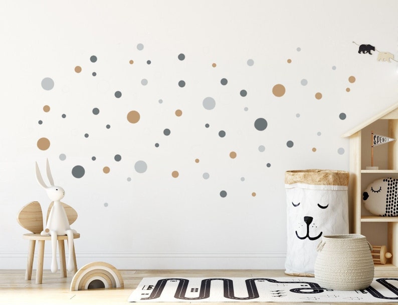 Wall Decal Polka Dots, BOHO Style Wall Sticker Dots, Colorful mixed Sets with 3 up to 10cm Dots, Nursery & Kids-Room Wall Sticker image 1