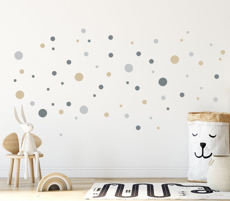 Wall Decal Polka Dots, BOHO Style Wall Sticker Dots, Colorful mixed Sets with 3 up to 10cm Dots, Nursery & Kids-Room Wall Sticker Set 3 (Photo 3)