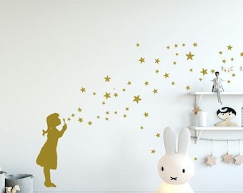 Sticker mural étoiles bulles de savon fille, sticker mural DIY Star Bubble Girl, sticker mural garderie & décoration murale chambre enfant