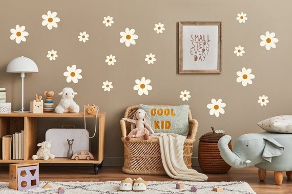 Blumen-Wandsticker Margeriten Wandsticker Blüten Sets, Kinderzimmerdeko Wandaufkleber, Gänseblümchen Wandtattoo, Kinderzimmer