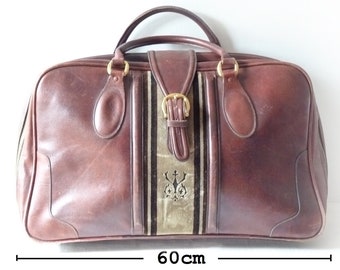 XXL luxury PRINCIPE travel bag vintage leather, suitcase whiskey brown, elegant weekender 60s 70s luggage rider, business trip women men