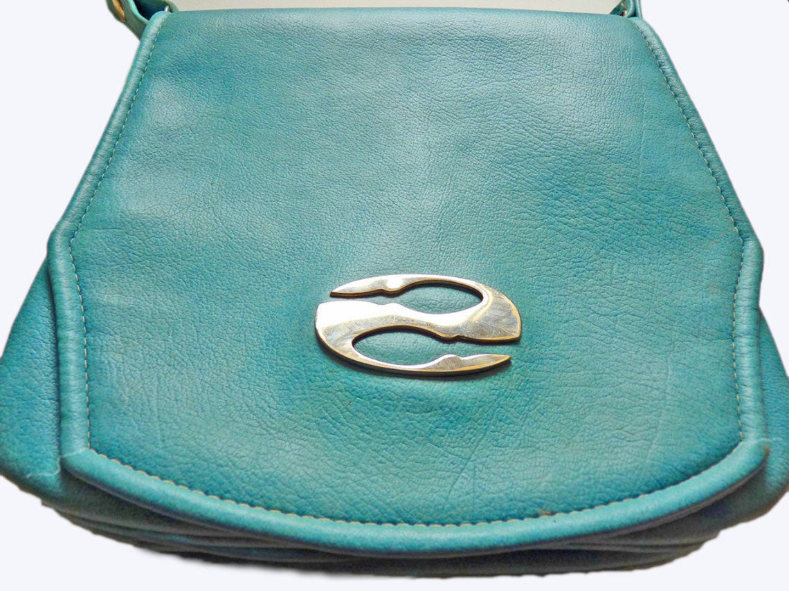 70s Women's Leather Bag| Vintage Minimalist Bag | Classic Everyday Navy Blue Mini Handbag