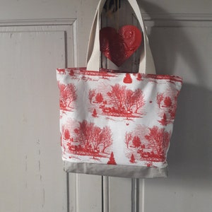 Small red Jouy canvas bag and coated canvas