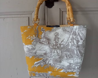 Small Jouy canvas bag with bamboo handles