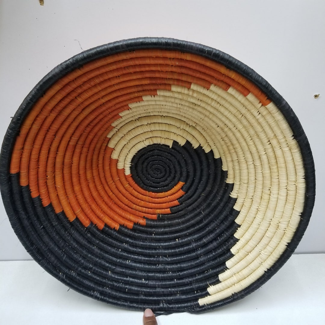 ON SALE African Wall Art Decor, Woven Raffia Wall Baskets, Woven Boho Wall Baskets Decorative