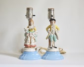 Vintage Boudoir Lamps, 18th Century Romantic Couple, Ceramic and Glass Lamps, Set of Two Lamps, Bedside Table Lamps, Accent Lighting