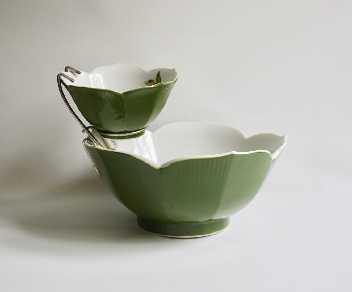 Vintage Green Chip and Dip Set in Porcelain Mid Century Snack Etsy