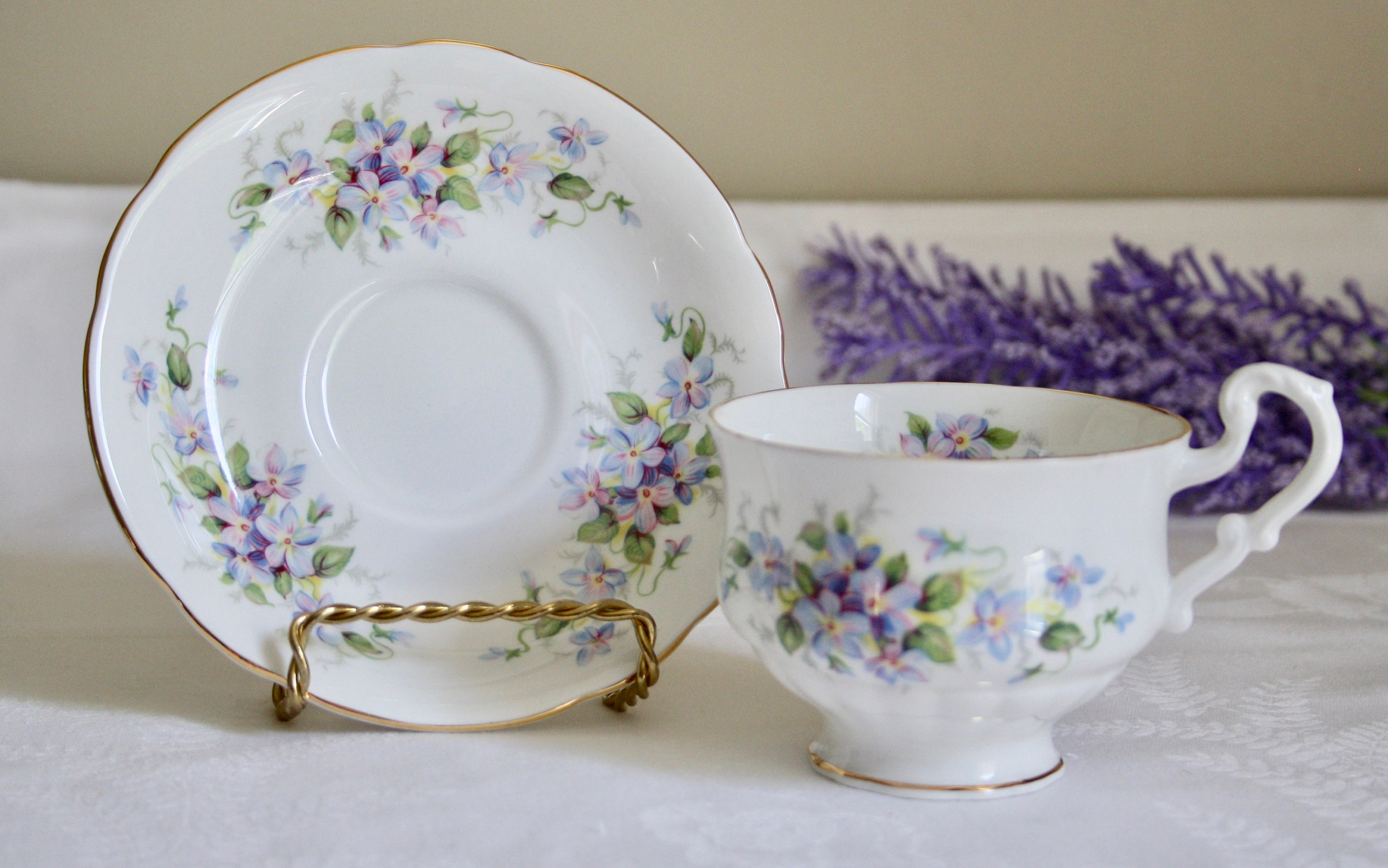 Paragon English Violets Tea Cup and Saucer Bone China Floral | Etsy