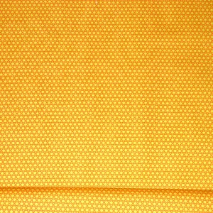 Könnte beinhalten: Ein gelber Stoff mit einem sich wiederholenden Muster aus kleinen orangen Kreisen.