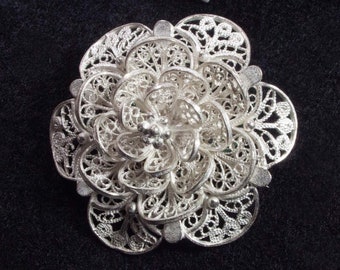 Vintage Filigran Brosche Blume silberfarben Metall Trachten Brosche, Trachten Schmuck, Trödel Dings da