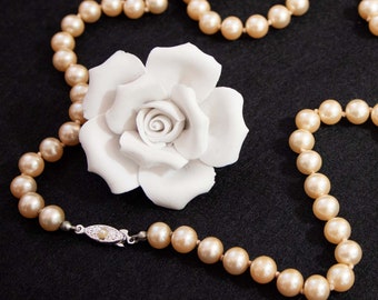 Vintage Kette Perlenkette creme beige Imitatperlen lange Kette Brautschmuck Vintage Hochzeit Halskette, Trödel Dings da