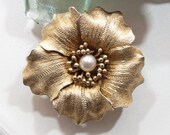 935 silver brooch pendant flower gold colored with pearl, 20s, 30s, floral brooch, chain pendant, junk thing da