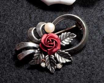 Broche vintage roses rouges années 50 60 bijoux de mariée broche fleur, truc indésirable là-bas