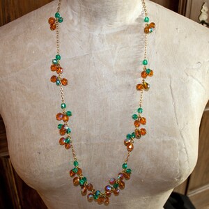 Vintage glass bead necklace long orange and turquoise blue iridescent chain necklace 50s 60s, junk thing image 8